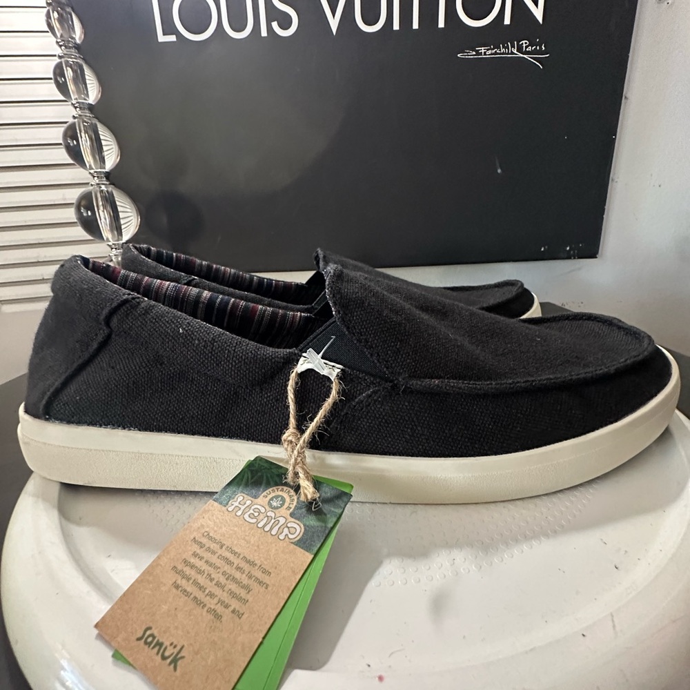 🆕Sanuk Sideline 2 Hemp Black Slip On Canvas Shoes - Picture 9 of 12